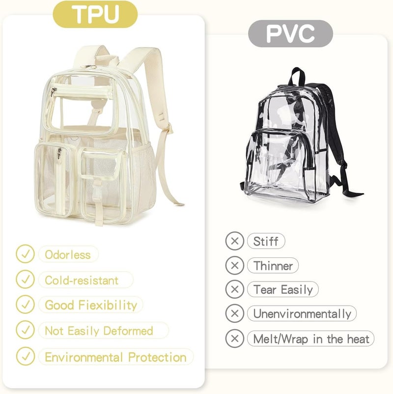 Cusangel Clear Backpack Heavy Duty Clear BookBag,16inch TPU Large Capacity See Through Backpack for Sport Events,Travel (beige) - Image 3